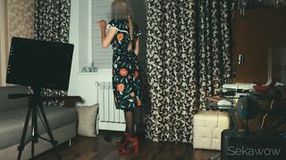 Bang-Out with a fantastic woman in black stockings using a banana and first-ever assfuck intrusion