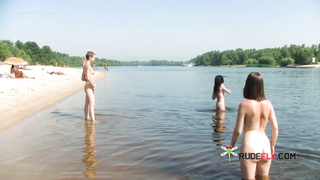 Sensual nudist cutie sunbathes