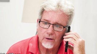 Dirty talking teen provoking dad on cock