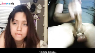 Horny brunette reaction to a stranger with huge cock