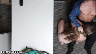 Scared small titted teen thief fucked