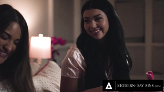 MODERN-DAY SINS - Spycam Stepbrother Snoops On His Sister's Slumber Soiree And Tempts Her Acquaintance!