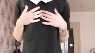 A DAME AT HOME DANCES A STRIPTEASE AND SPLOOGS ON CAMERA