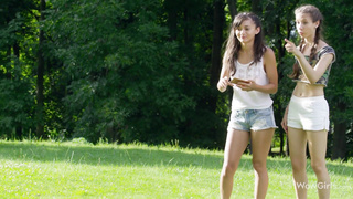 WOWGIRLS 3 sweethearts Shrima Malati, Stefanie Moon and Elle Rose boinking a stranger outdoors