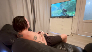 Torn Up a model with silicone bosoms while toying a console