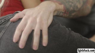 Busty transsexual deepthroats guys cock