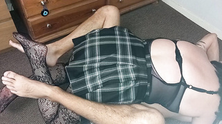 Madame in shoes stamps on man