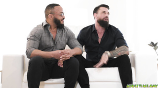 Young gay couple fucks with mature couple