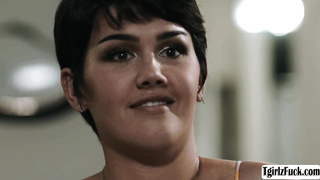 Transsexual sucks stepdads cock in bed