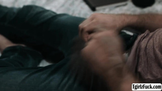 Transsexual sucks stepdads cock in bed