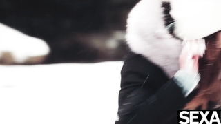 Nice paramours steamy up on a snowy day with spunky pounding