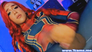 Shemale In Costume Masturbates Her Cock