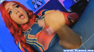 Shemale In Costume Masturbates Her Cock