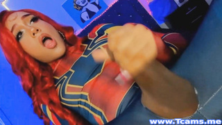 Shemale In Costume Masturbates Her Cock