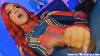 Shemale In Costume Masturbates Her Cock