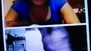 Horny Black College girl in blue dress delighted by my hot show (+ sound )