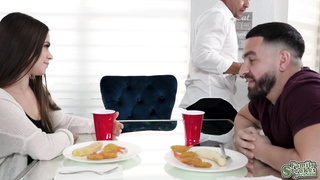 Josie sneakily sucked Peter's cock under the table