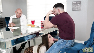 Josie sneakily sucked Peter's cock under the table