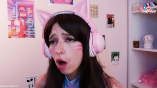 Dva Owerwatch Costume Play. Gamer Lady Rail Fake Penis & Deep Throating Spear While Frolicking