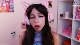 Dva Owerwatch Costume Play. Gamer Lady Rail Fake Penis & Deep Throating Spear While Frolicking