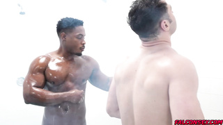 DeAngelo's hard cock looks so great slathered with jizz