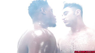 DeAngelo's hard cock looks so great slathered with jizz