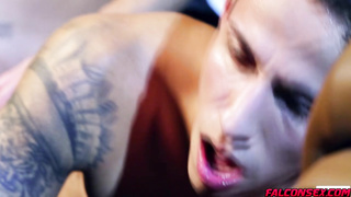 Evan pumps his hard cock into Des' smooth hole