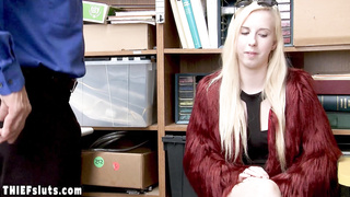 Bratty blonde teen thief fucking a guards fat dick