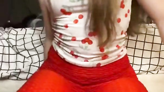 Strippin of my stretch pants and boning my long purple fake penis