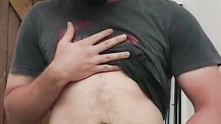 On leave and working at home masturbating in the garage