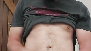 On leave and working at home masturbating in the garage