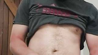 On leave and working at home masturbating in the garage