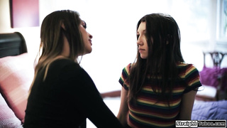 Brunette licks her stepsisters petite gf