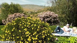 Teen squealing on bros big cock outdoor