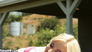 Teen squealing on bros big cock outdoor