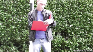 Curly plumper is tempted and boinked by stranger