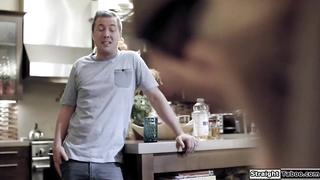 Guy rims teen babysitter in the kitchen