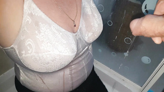 Man pissing all over milfs tits