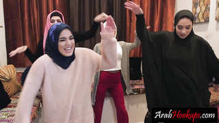 Three horny Arab teens fucks black dude