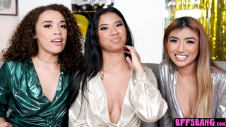 Asian teen and hot ebony BFFs celebrated