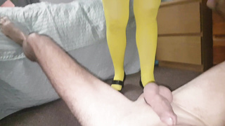 Madame in yellow nylons is nasty