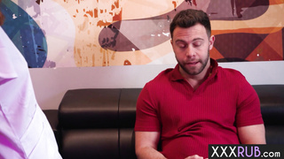 Curly masseuse teen riding clients dick