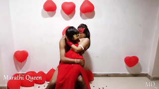 Indian Duo Valentine Day Warm Romp Flick Bhabhi In Crimson Desi Sari Pummeled Stiff