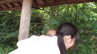 Subtitled weird Chinese half nude caregiver outdoors