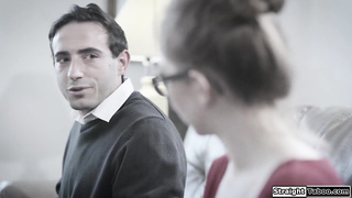 Nerd girl gets choked while fucked rough