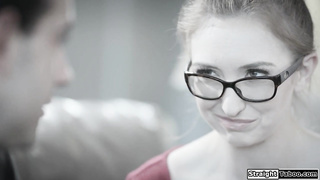 Nerd girl gets choked while fucked rough