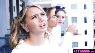 Ebony teen and squirter BFFs fucked hard