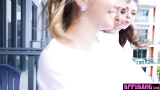 Ebony teen and squirter BFFs fucked hard