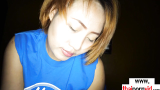 Chubby amateur Thai teen riding on cock