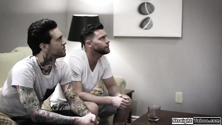 Busty brunette DPed by two stepbrothers